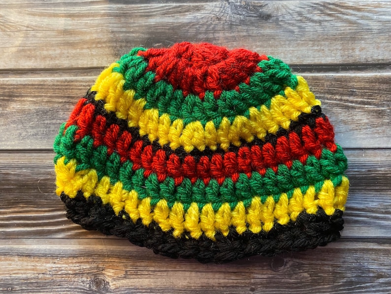 Newborn Teen Rasta hat, beanie, with or without pom-pom red, green, yellow, black. Jamaican crochet. Marley style. Reggae, photo props. image 1