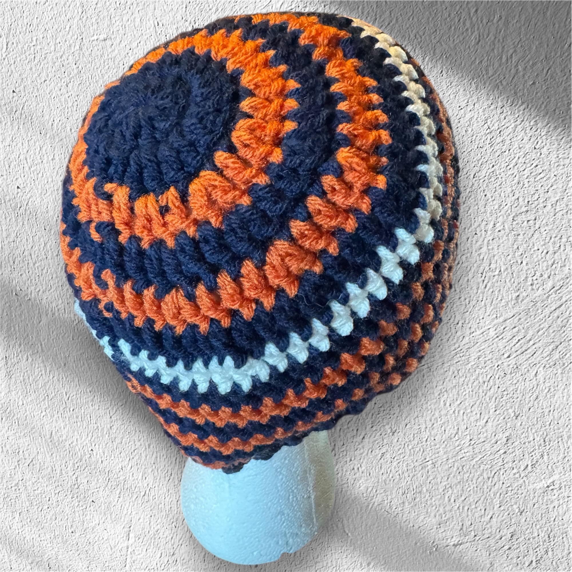 Chicago Bears Beanie/hat Navy Orange White Crochet W/ Emblem