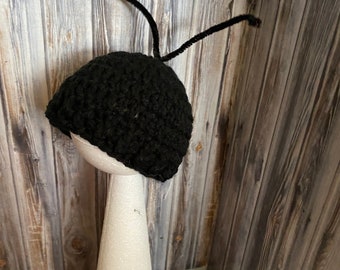 Bug antenna hat, beanie. Newborn to adult, black beanie. Fast shipping. shower gift, photo props, fun beanie. Any color