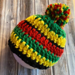 Newborn Teen Rasta hat, beanie, with or without pom-pom red, green, yellow, black. Jamaican crochet. Marley style. Reggae, photo props. image 3