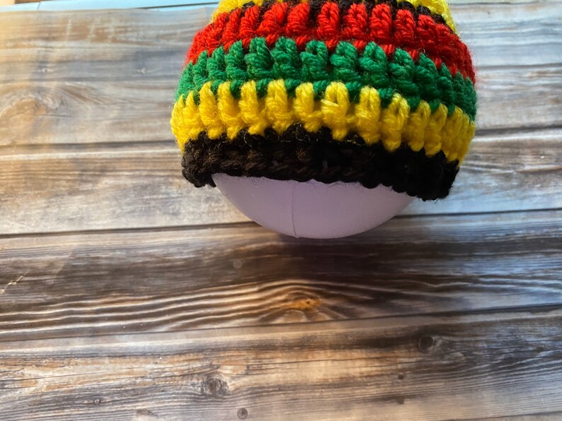 Newborn Teen Rasta hat, beanie, with or without pom-pom red, green, yellow, black. Jamaican crochet. Marley style. Reggae, photo props. image 4