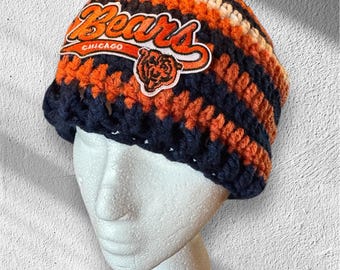 Bonnet/chapeau des ours de Chicago bleu marine orange blanc au crochet avec emblème vacances d'hiver du nouveau-né aux sports de football NFL faits à la main pour adultes