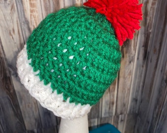 Green, white, red hat/beanie, child hat, Christmas beanie. Baby hat, kids hat, child beanie. Elf hat/ beanie.