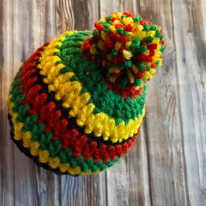 Newborn Teen Rasta hat, beanie, with or without pom-pom red, green, yellow, black. Jamaican crochet. Marley style. Reggae, photo props. image 2