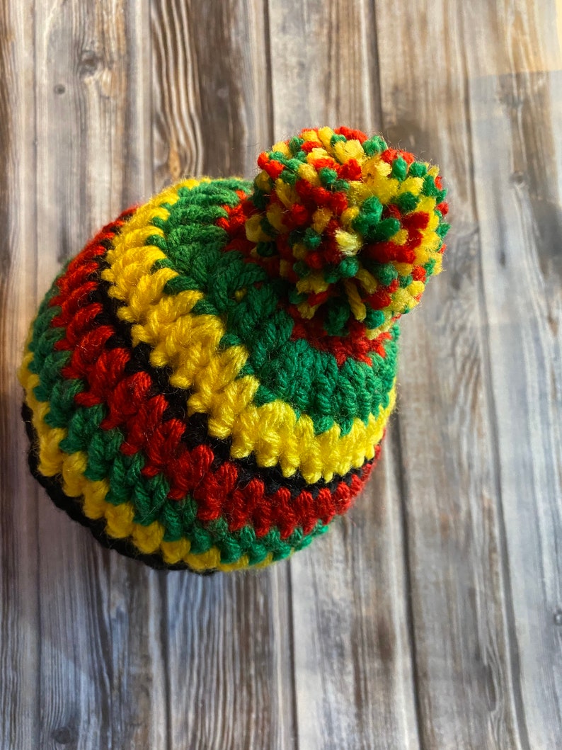 Newborn Teen Rasta hat, beanie, with or without pom-pom red, green, yellow, black. Jamaican crochet. Marley style. Reggae, photo props. image 2