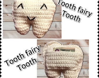 White Tooth fairy pillow, unisex, safe for toddlers, children. 6.5x6.5 pocket for tooth and money.