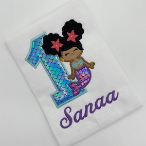 Girls&#39; Embroidered Afro Mermaid Birthday Shirt