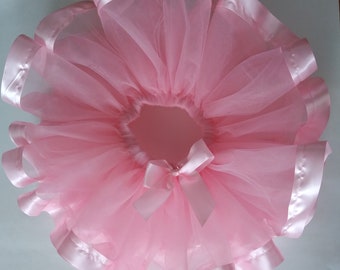 Handcrafted Princess Birthday Tutu: Pink Ribbon Trim Skirt
