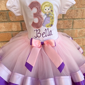 Princess Birthday Outfit: Embroidered Number Shirt, Pink & Purple Tutu