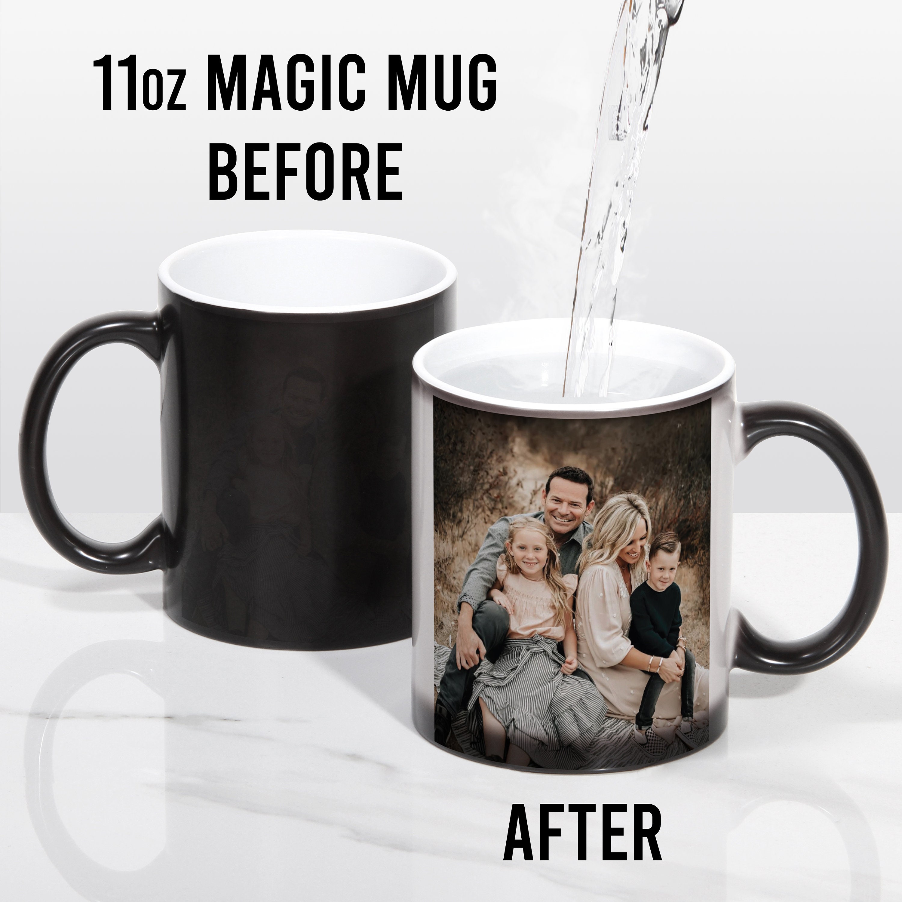 11oz Magic Mug in Black. Color Changing Mug With Heat Activation.  Customizable. 