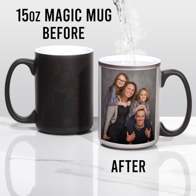15oz Magic Mug Color Changing Black to White Coffee Mug Heat Activated Various Sizes image 1