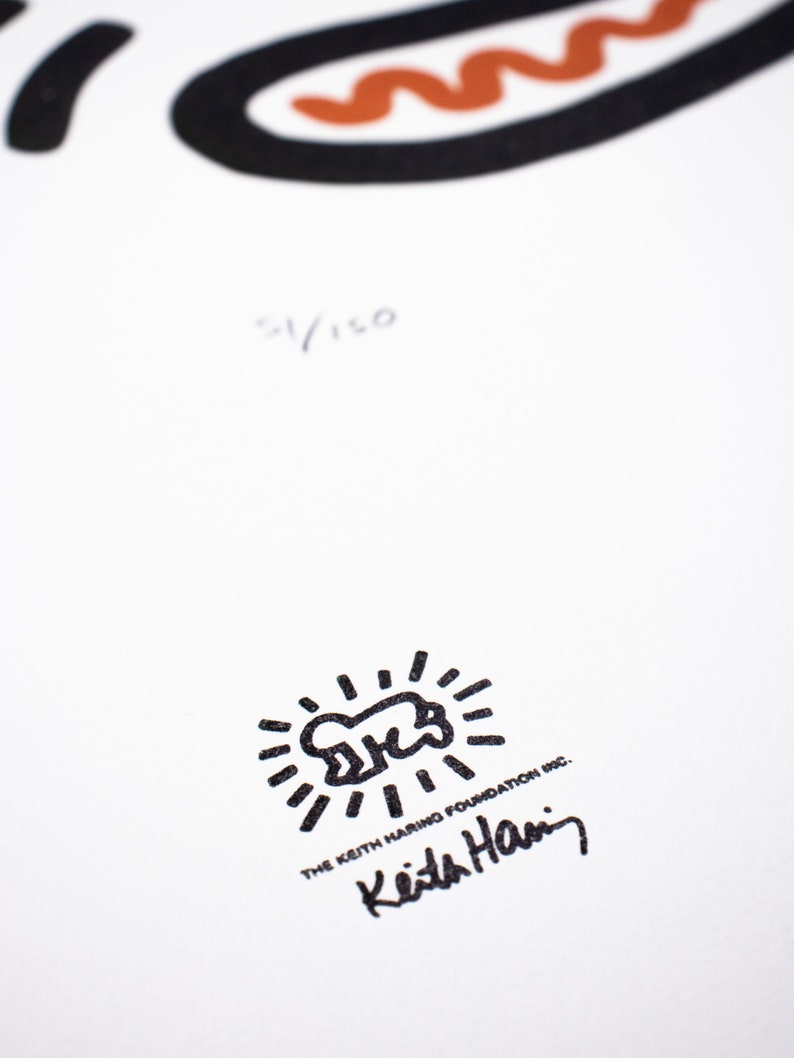 Limited 51150 pcs. Blindstamp KEITH HARING 1980s Handnumbered Original Lithograph with Keith Haring Foundation Inc