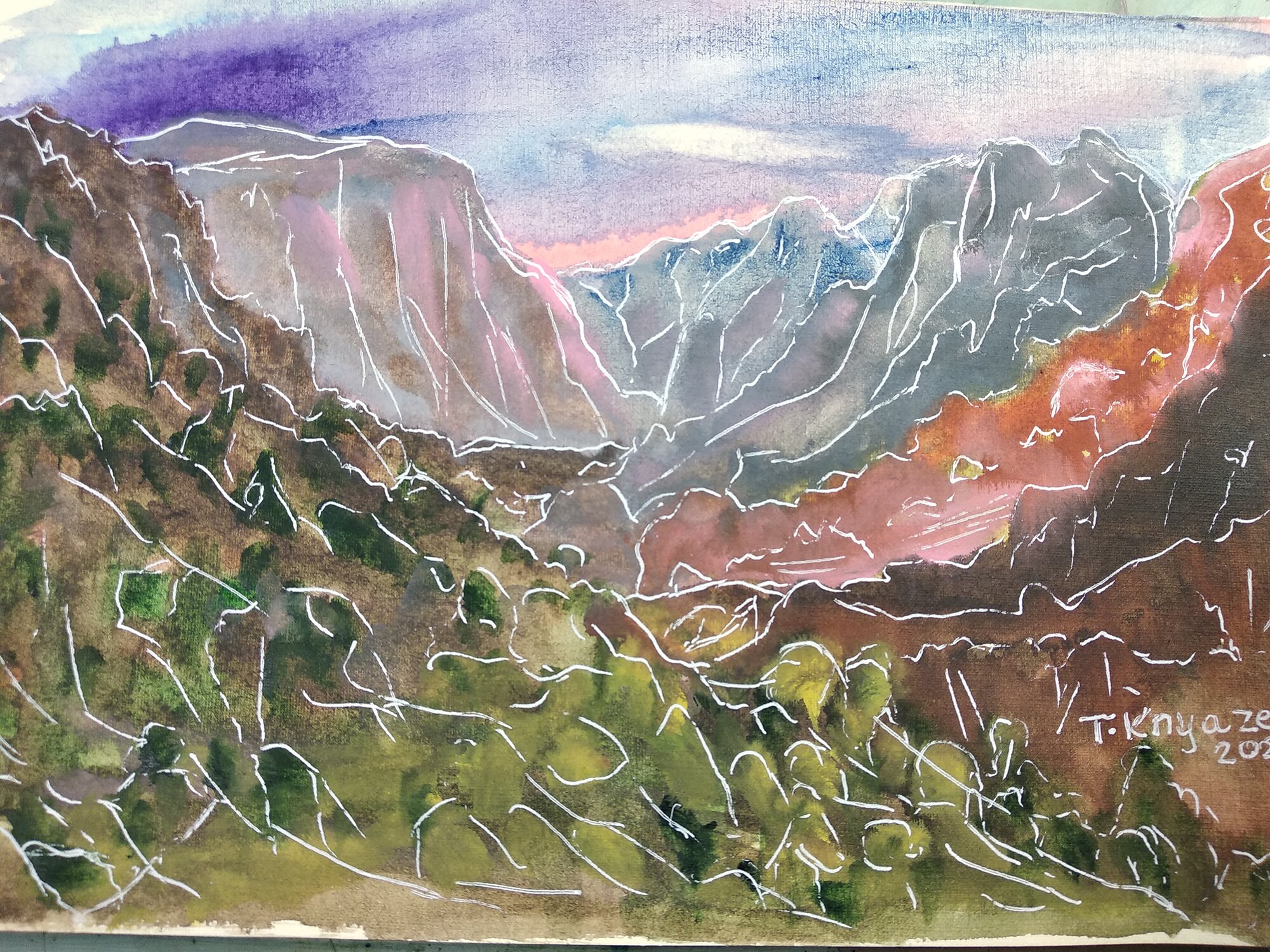 Mountain watercolor painting. National park landscape original Etsy