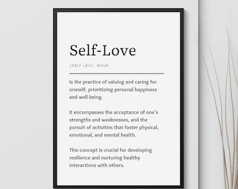 Lámina con la definición de amor propio, arte mural minimalista (descarga digital)