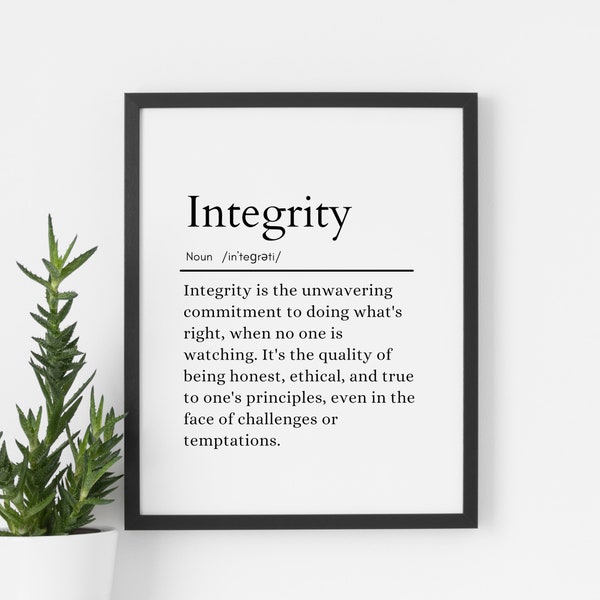 Integrity Printable Wall Art, Definition, Classroom Poster, Home Office Decor, Digital Download,Student Gift, Motivational Art