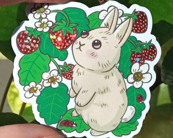 STRAWBERRY BUNNY Vinyl Sticker | glitter| glossy | waterproof | Laptop stickers