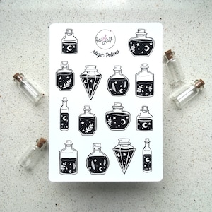 MAGIC POTIONS Sticker Sheet | Journal | Zaubertränke | schwarz & weiß | matt weiße Vinyl Sticker