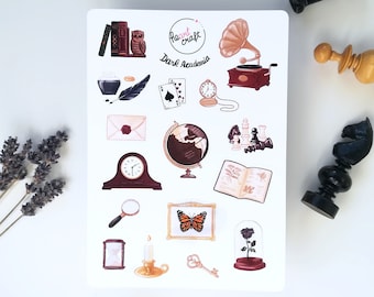 DARK ACADEMIA Sticker Sheet | antique furniture | journaling | matt white vinyl sticker |