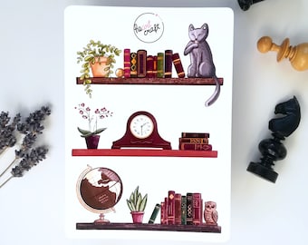 BOOKSHELF Sticker Sheet | antique furniture | journal | matt white vinyl sticker | book lover