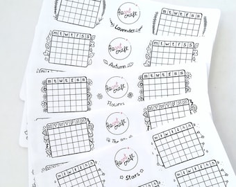 HABIT TRACKER Sticker Sheets | journaling | lavender, flowers, stars, leafs, 90's | single or set | white sticker paper