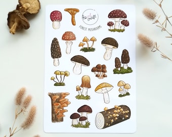 FOREST MUSHROOMS Sticker Sheet | botanical | journal | matt white vinyl sticker |