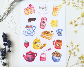 TEA & COFFEE Sticker Sheet | cake | journal | matt white vinyl sticker