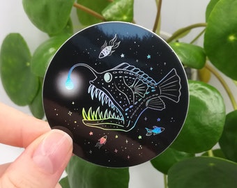 Holo DEEP SEA FISH Vinyl Sticker | magical underwater world | holographic | glossy | waterproof | Laptop Sticker