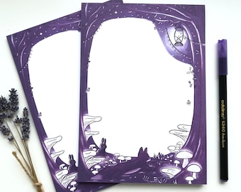 FOREST NIGHT Notepad DIN A5 | recycling paper | 50 pages | fox | forest animals | purple