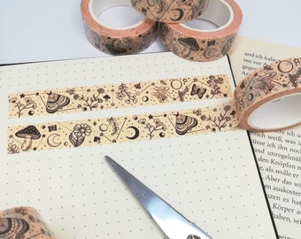 WHIMSICAL WASHITAPE | 10m x 15mm | Moon, Stars, Botanical, Butterfly, Moth, Mushrooms | Journal, Planner, Scrapbook