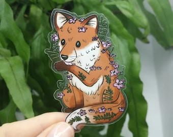 CHERRY BLOSSOM FOX Vinyl Sticker | transparent | glossy | waterproof | Laptop Sticker