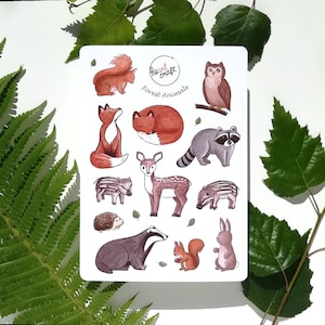 Feuille d'autocollants FOREST ANIMALS | Journal | Faune | Blaireau, renard, lapin | autocollants en vinyle blanc mat