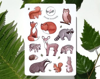 FOREST ANIMALS Sticker Sheet | wild animals | journal | matt white vinyl sticker | badger, fox, rabbit