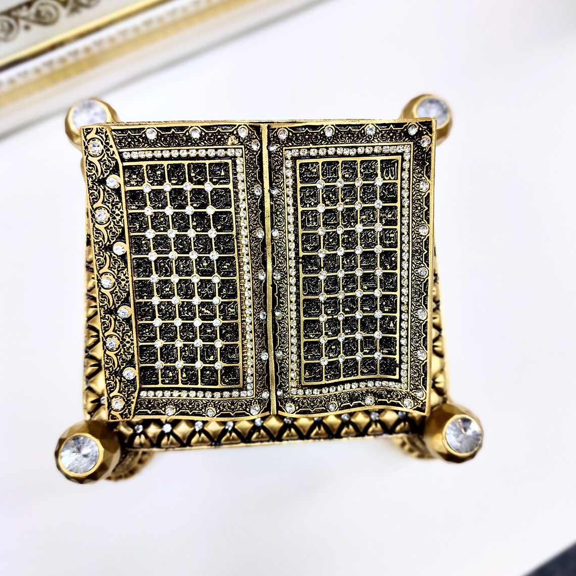 Islamic Table Decor | Quran Open Book with Al-Fatiha & Ayatul Kursi | Gold 181-3S