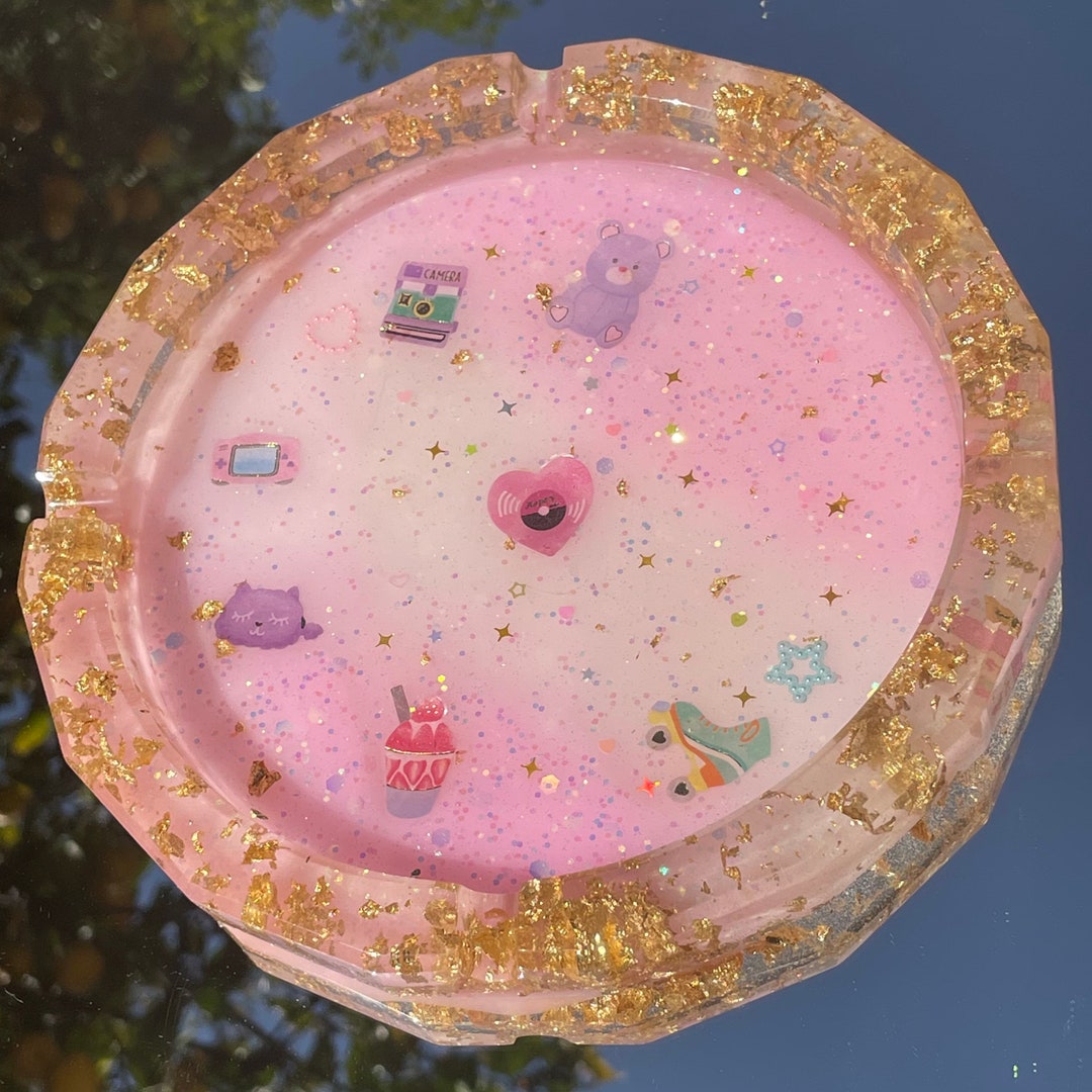 Big Pink and Gold Ashtray Etsy