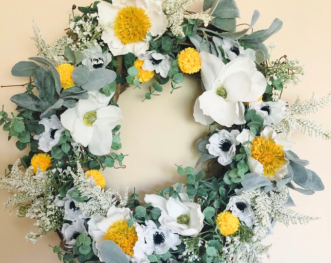 Summer Wreath, Black and Yellow Wreath, Summer Door Wreath, Farmhouse