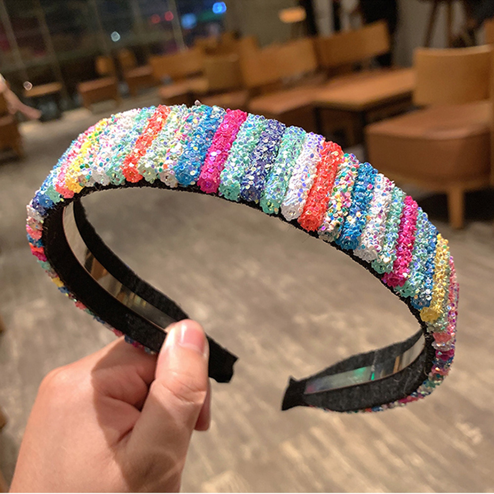 Rainbow Headband Shiny Colorful Headband Rhinestone Etsy