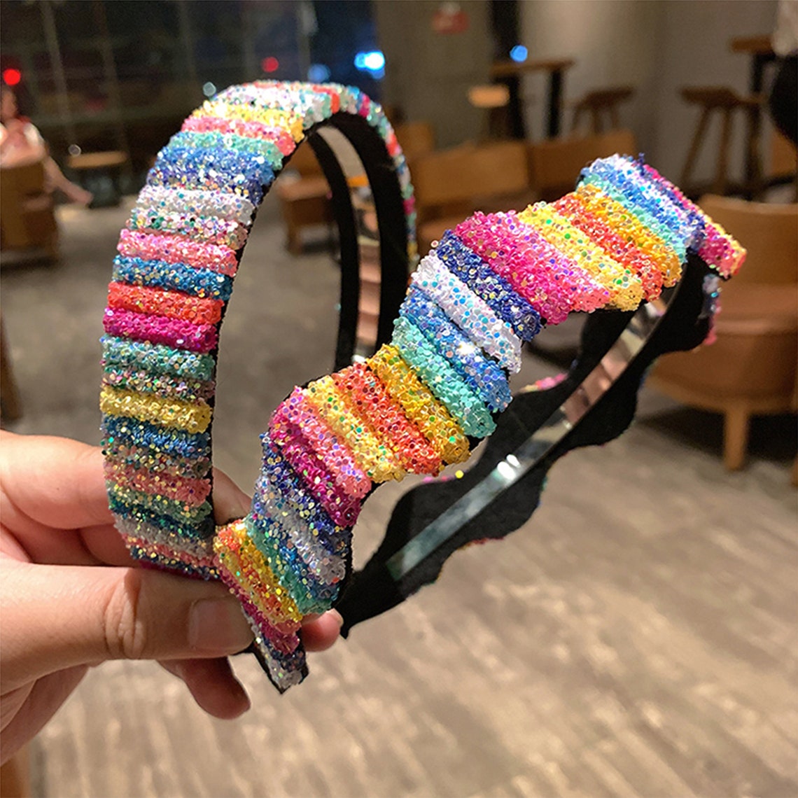 Rainbow Headband Shiny Colorful Headband Rhinestone Etsy