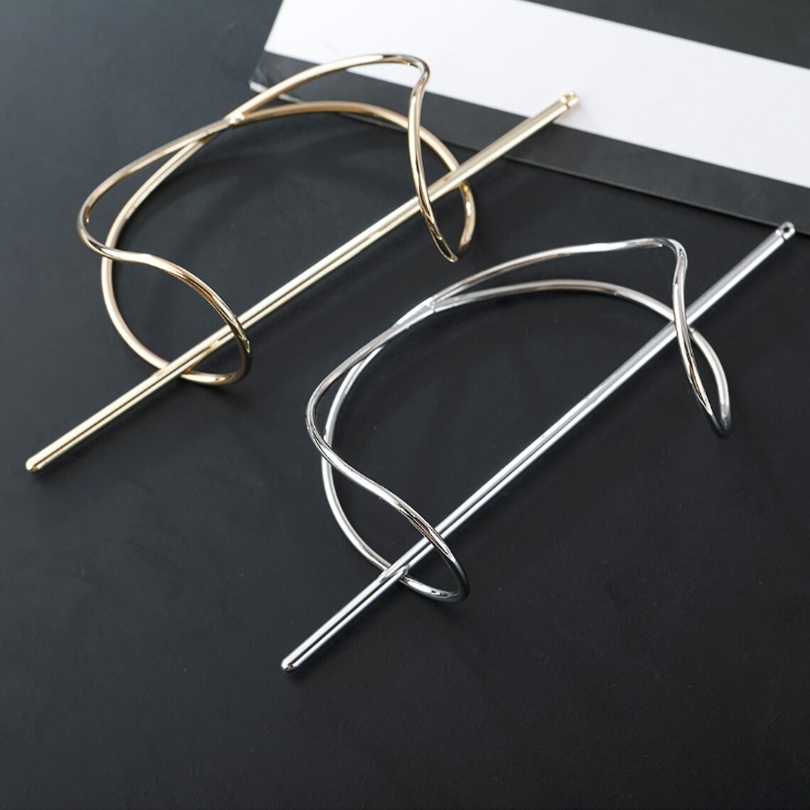 Irregularly Curved Hair Slides Metal Minimalist Hairpin Gold Etsy