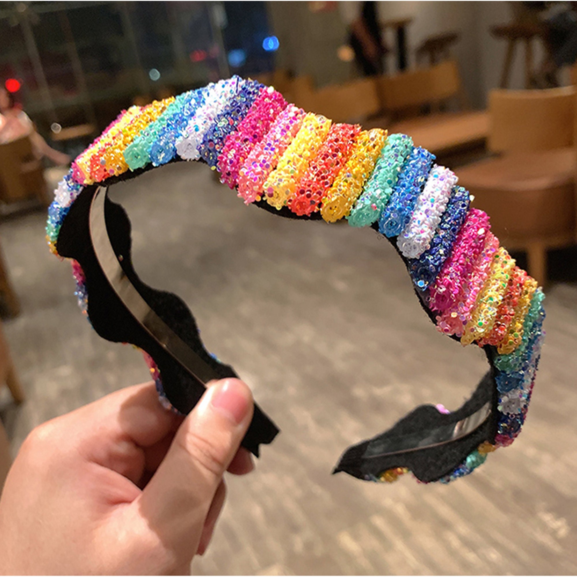 Rainbow Headband Shiny Colorful Headband Rhinestone Etsy