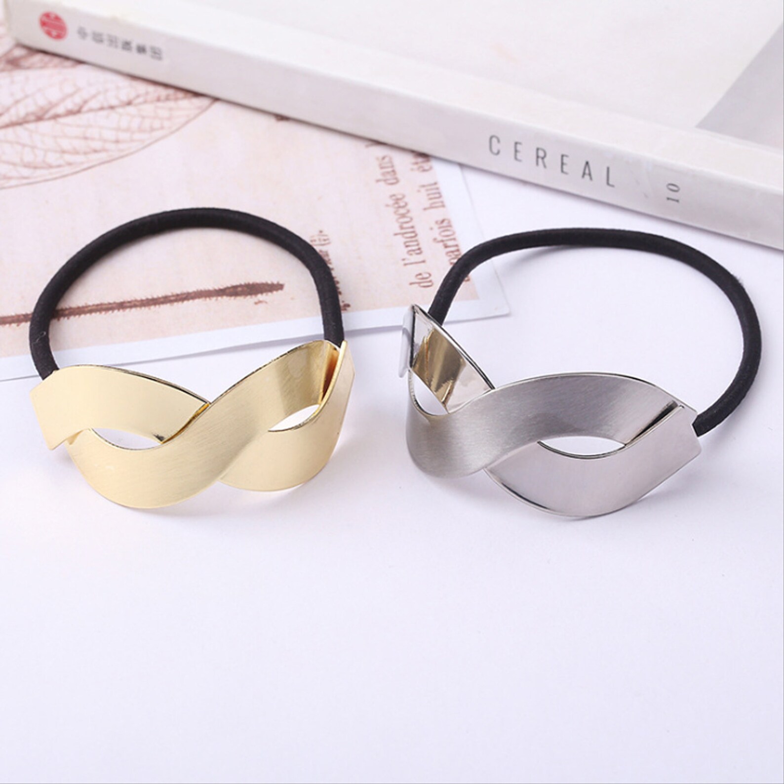 2PCS Cross Brushed Metal Hair Ties Gold and Silver Hair Ties Etsy