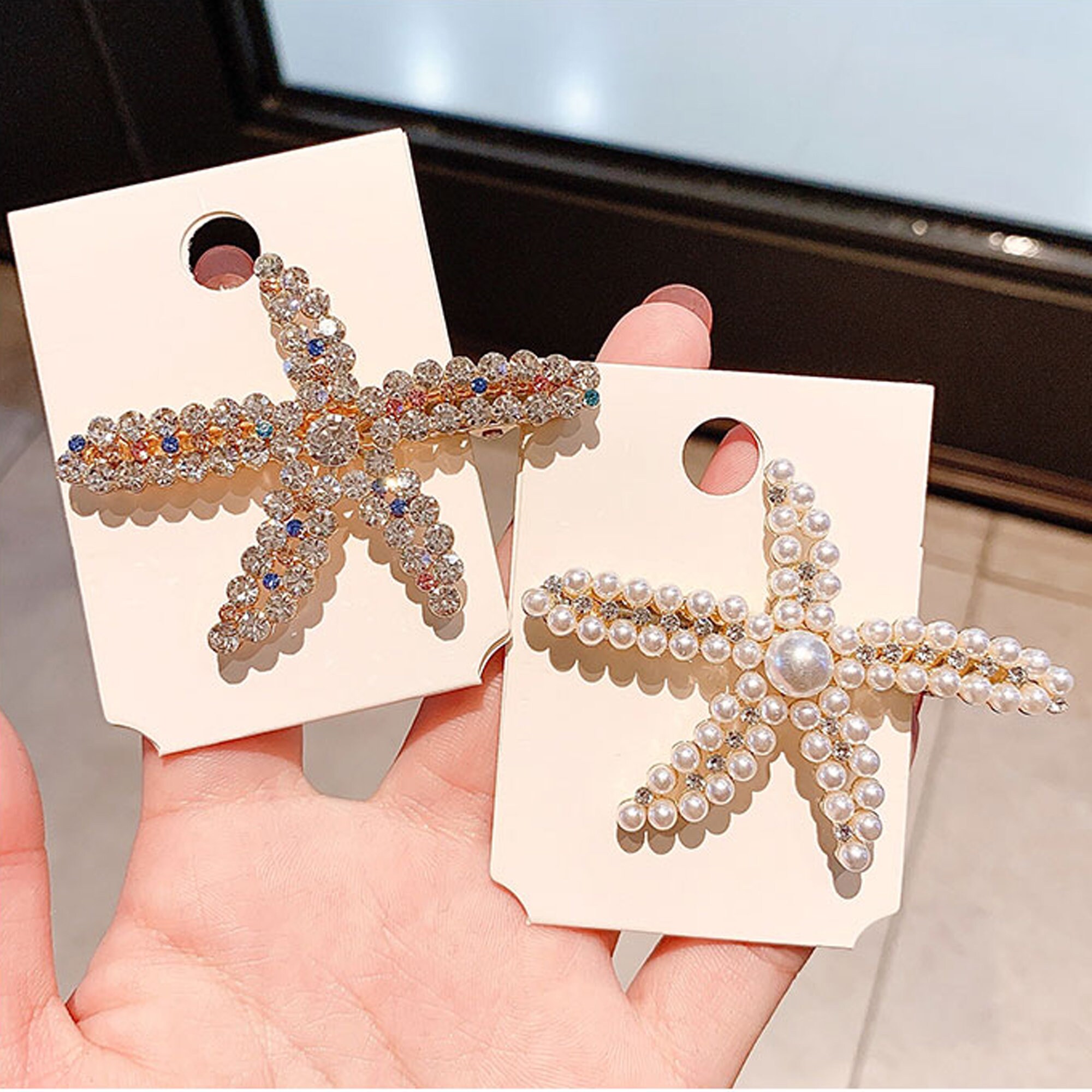 Pearl Starfish Hair Clips Rhinestone Hair Clips Shiny Etsy