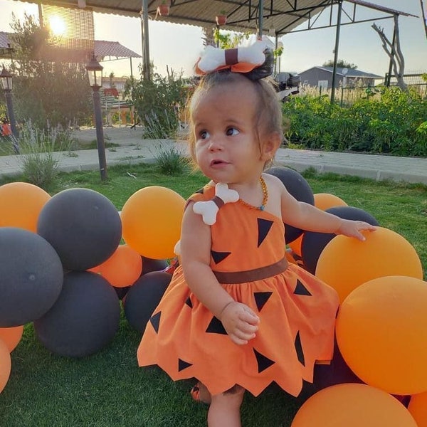 Pebbles Costume for Sweetest Girls, Flintstones Birthday Party Dress. Celebrate your cutest girl on her first birthday!