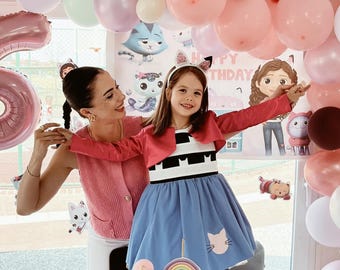 Gabby Costume for Sweetest Girls, Gabby's Dollhouse Concept Girl Dress with Glittered Ears - US Custom FEE IS Included!