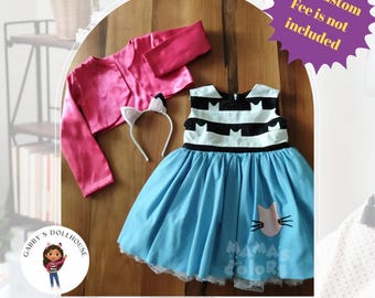 Gabby Costume for Sweetest Girls, Gabby's Dollhouse Concept Girl Dress with Glittered Ears. Best choice for Halloween & Birthdays