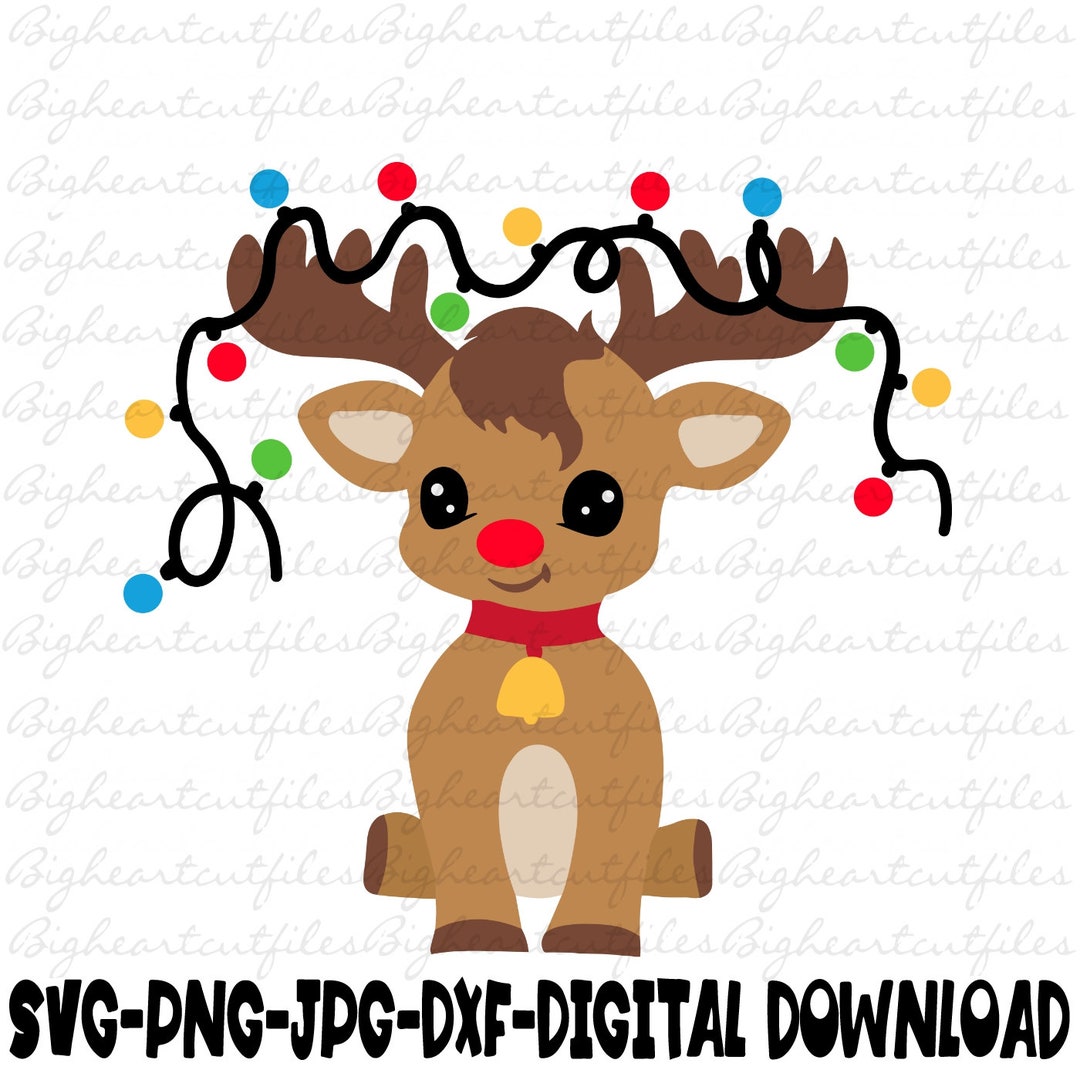 Christmas Reindeer Svg Png Jpg Dxf, Reindeer Christmas Lights Svg