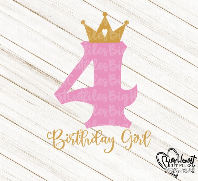 4. Geburtstag Mädchen Svg Png Jpg Dxf vierten Geburtstag Etsy