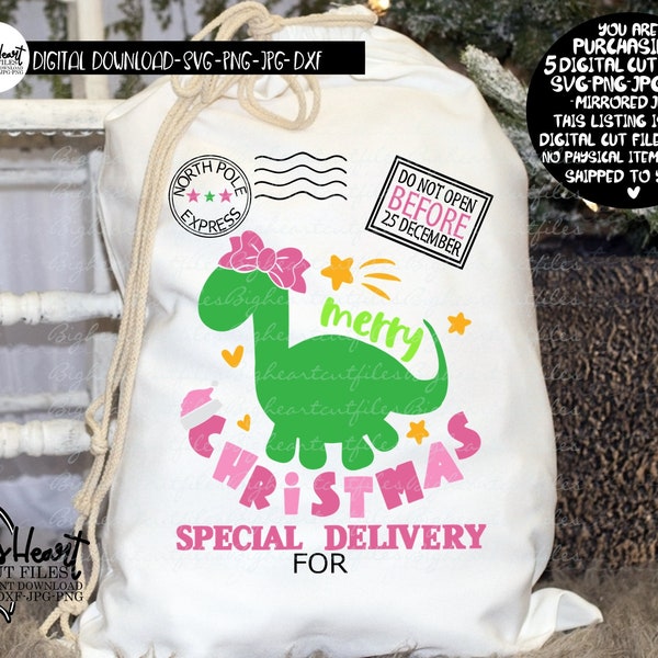 Dinosaur Santa Sack Svg, Png, Jpg, Dxf Design, Cute Dino Santa Bag Svg Design, Santa Toy Bag Design, Santa Bag Cut File, Silhouette, Cricut