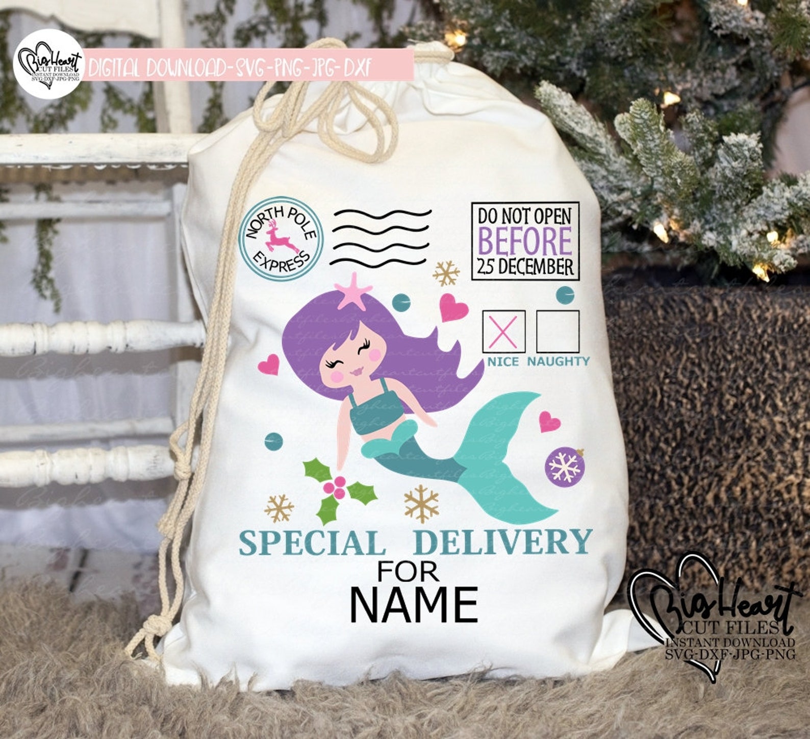 Download Mermaid Santa Sack Svg Png Jpg Dxf Christmas Mermaid Svg ...