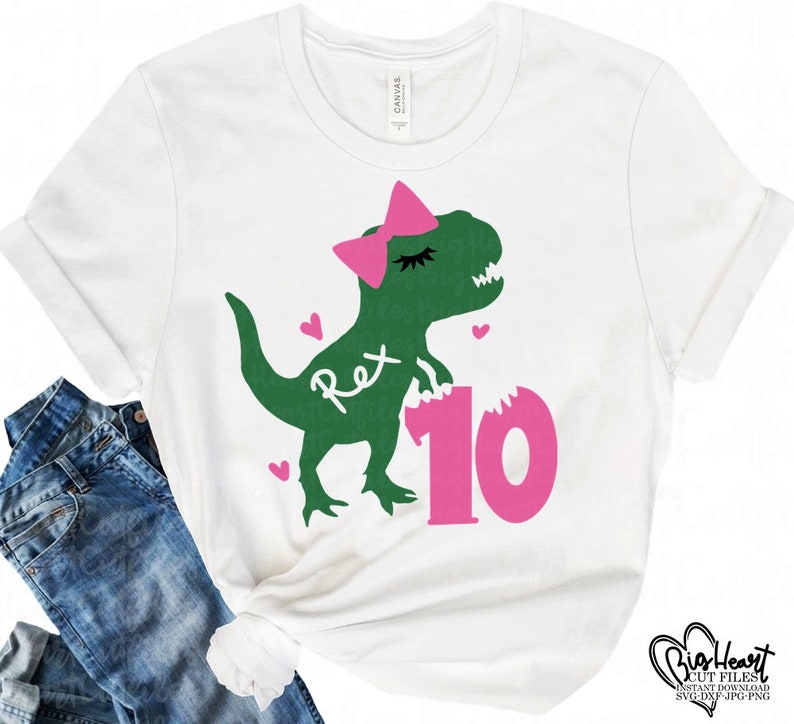 Download T Rex Birthday Svg Png Jpg Dxf Girl Dinosaur Svg 10th | Etsy