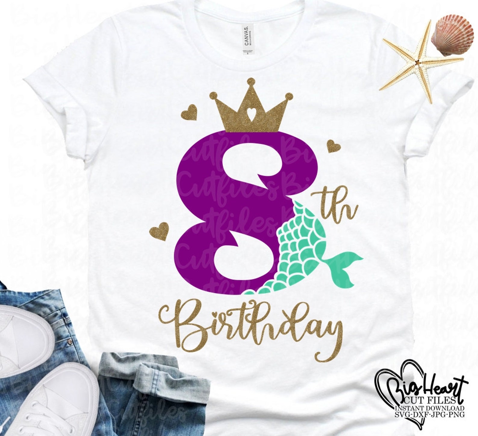 Sirena 8o cumpleaños chica Svg Png Jpg Dxf número de | Etsy